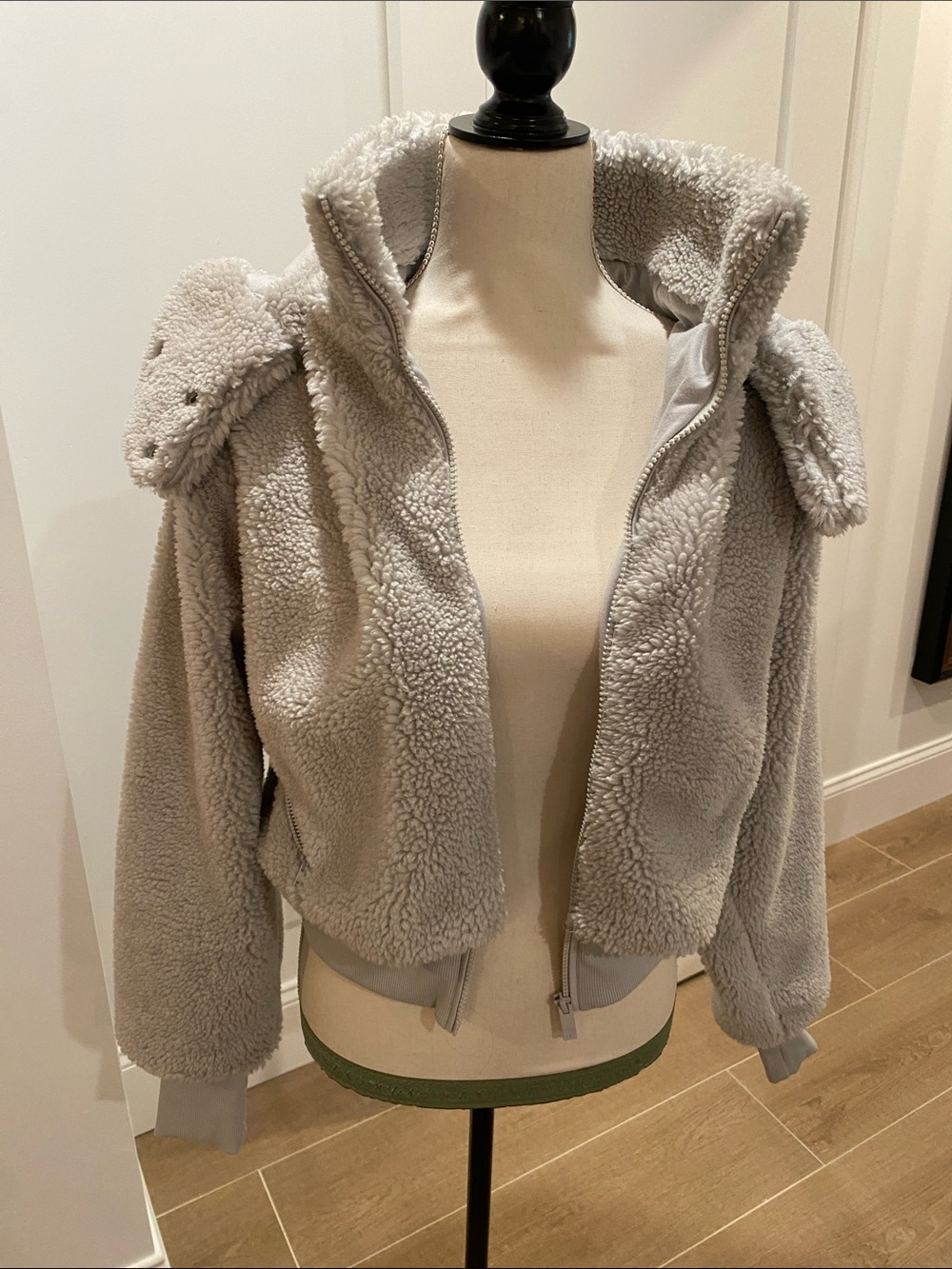 Plush Teddy Sherpa Zip Jacket in Light Gray
